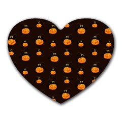 Halloween Pumpkins Pattern, Witch Hat Jack O  Lantern Heart Mousepads by Casemiro