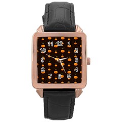 Halloween Pumpkins Pattern, Witch Hat Jack O  Lantern Rose Gold Leather Watch  by Casemiro