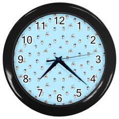 Cute Kawaii Dogs Pattern At Sky Blue Wall Clock (black) by Casemiro