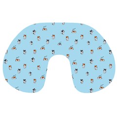 Cute Kawaii Dogs Pattern At Sky Blue Travel Neck Pillow