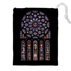 Chartres-cathedral-notre-dame-de-paris-amiens-cath-stained-glass Drawstring Pouch (4xl) by Sudhe