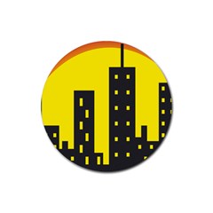 Skyline-city-building-sunset Rubber Coaster (round)  by Sudhe