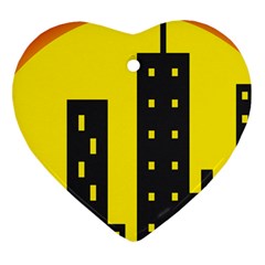 Skyline-city-building-sunset Heart Ornament (two Sides)