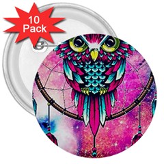 Owl Dreamcatcher 3  Buttons (10 Pack) 