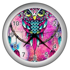 Owl Dreamcatcher Wall Clock (silver)