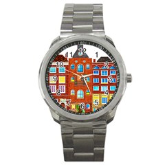 Town-buildings-old-brick-building Sport Metal Watch