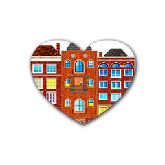 Town-buildings-old-brick-building Rubber Coaster (heart) 