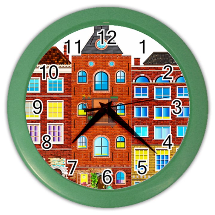 Town-buildings-old-brick-building Color Wall Clock