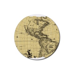 Map-vintage-old-ancient-antique Rubber Round Coaster (4 Pack)  by Sudhe