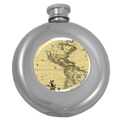 Map-vintage-old-ancient-antique Round Hip Flask (5 Oz)