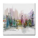 Drawing-watercolor-painting-city Tile Coaster Front