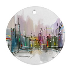 Drawing-watercolor-painting-city Ornament (round)