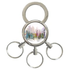 Drawing-watercolor-painting-city 3-ring Key Chain