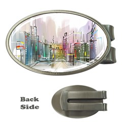 Drawing-watercolor-painting-city Money Clips (oval)  by Sudhe