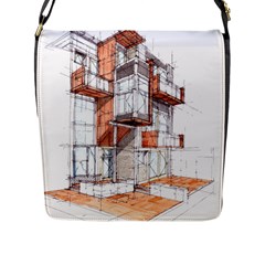 Rag-flats-onion-flats-llc-architecture-drawing Graffiti-architecture Flap Closure Messenger Bag (l) by Sudhe