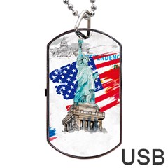 Statue Of Liberty Independence Day Poster Art Dog Tag Usb Flash (one Side) by Sudhe