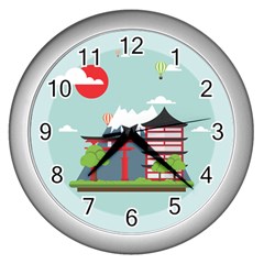 Japan-landmark-landscape-view Wall Clock (silver)