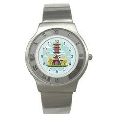 China-landmark-landscape-chinese Stainless Steel Watch