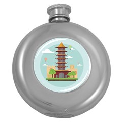 China-landmark-landscape-chinese Round Hip Flask (5 Oz)