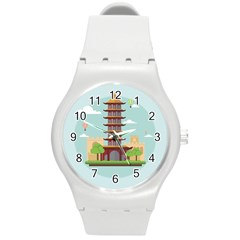 China-landmark-landscape-chinese Round Plastic Sport Watch (M)