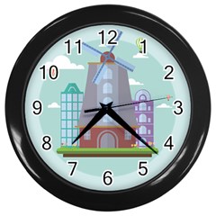 Amsterdam-landmark-landscape Wall Clock (black)