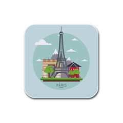 Paris-france-french-europe-travel Rubber Square Coaster (4 Pack) 