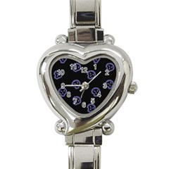 Purple Skulls On Dark Background Heart Italian Charm Watch by SychEva