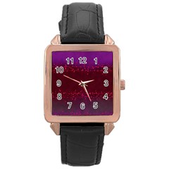 Red Splashes On Purple Background Rose Gold Leather Watch  by SychEva