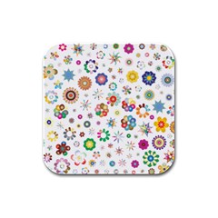 Flower Floral Pattern Rubber Square Coaster (4 Pack) 