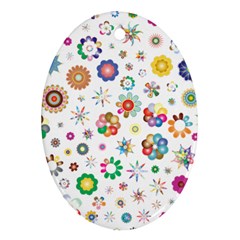 Flower Floral Pattern Oval Ornament (two Sides)