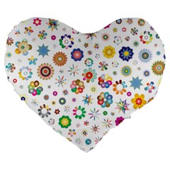 Flower Floral Pattern Large 19  Premium Flano Heart Shape Cushions