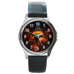 Dragon Fire Fantasy Art Round Metal Watch by Sudhe