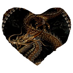 Fantasy Dragon Pentagram Large 19  Premium Flano Heart Shape Cushions by Sudhe