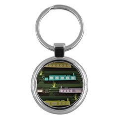 Narrow-boats-scene-pattern Key Chain (round)