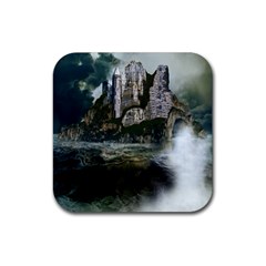 Sea-island-castle-landscape Rubber Coaster (square)  by Sudhe