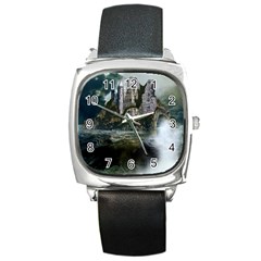 Sea-island-castle-landscape Square Metal Watch