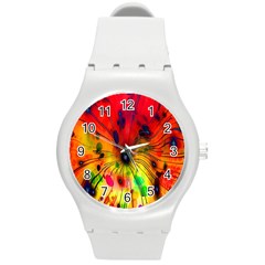 Color-background-structure-lines Round Plastic Sport Watch (m) by Sudhe