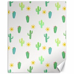 Green Cacti With Sun Canvas 11  X 14  by SychEva