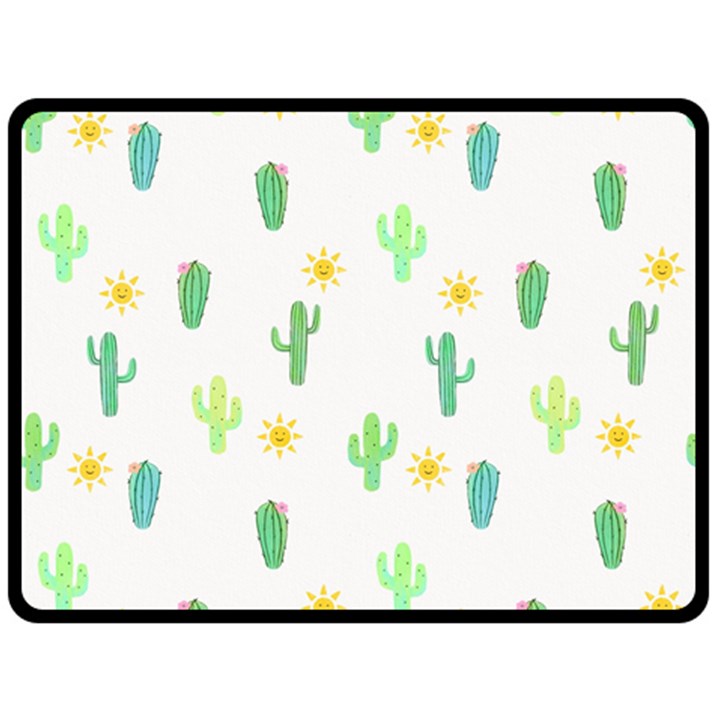 Green Cacti With Sun Fleece Blanket (Large) 