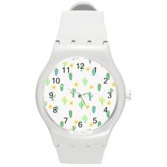 Green Cacti With Sun Round Plastic Sport Watch (m) by SychEva