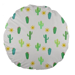 Green Cacti With Sun Large 18  Premium Round Cushions by SychEva