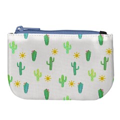 Green Cacti With Sun Large Coin Purse by SychEva