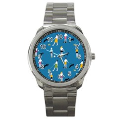 Girls Walk With Their Dogs Sport Metal Watch by SychEva