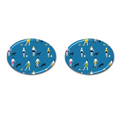 Girls Walk With Their Dogs Cufflinks (oval) by SychEva