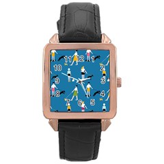 Girls Walk With Their Dogs Rose Gold Leather Watch  by SychEva