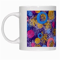 Multicolored Splashes And Watercolor Circles On A Dark Background White Mugs
