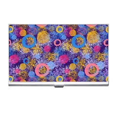 Multicolored Splashes And Watercolor Circles On A Dark Background Business Card Holder