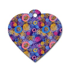 Multicolored Splashes And Watercolor Circles On A Dark Background Dog Tag Heart (one Side) by SychEva