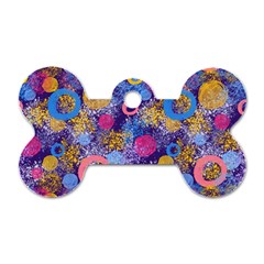 Multicolored Splashes And Watercolor Circles On A Dark Background Dog Tag Bone (two Sides) by SychEva