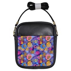 Multicolored Splashes And Watercolor Circles On A Dark Background Girls Sling Bag by SychEva